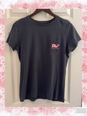 Vineyard Vines Blue Tee with Pink Floral Whale - Size Medium